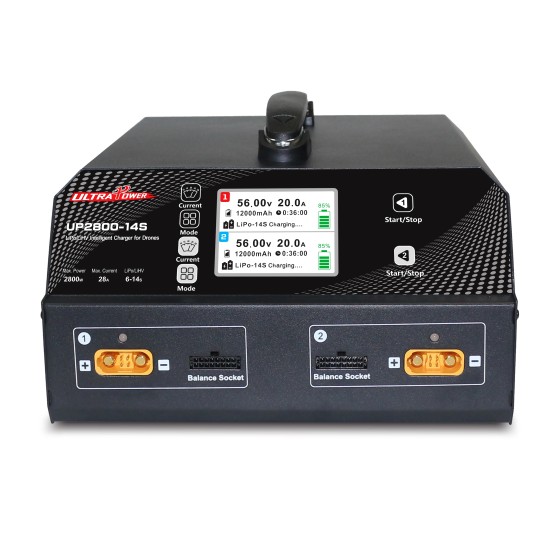 Ultra Power 28A UP2800-14S 2x1400W 6S 12S 14S LiPo LiHV Charger With LCD Display for UAV Agriculture Spraying Drone